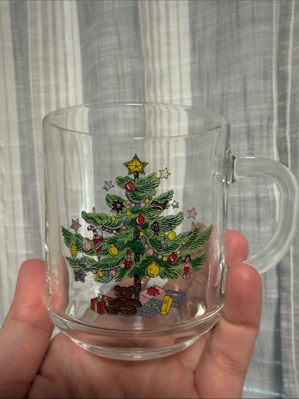 Vintage Clear Glass Luminarc Christmas Tree Glass Mug Excellent Condition